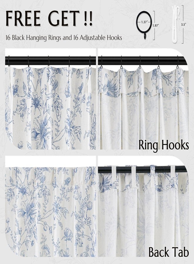 BILEEHOME Pinch Pleated Blue Floral Linen Curtains for Living Dining Room 96 Inch Length 2 Panels Blue Botanical Flower Pattern Printed Curtains Back Tab Semi Sheer Farmhouse French Country Drape for Bedroom - Image 4