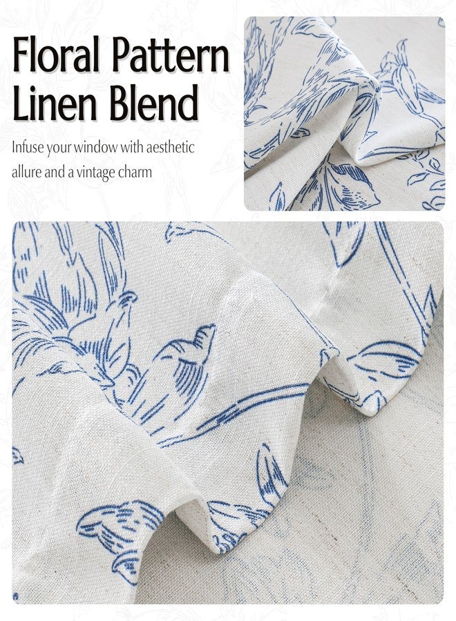 BILEEHOME Pinch Pleated Blue Floral Linen Curtains for Living Dining Room 96 Inch Length 2 Panels Blue Botanical Flower Pattern Printed Curtains Back Tab Semi Sheer Farmhouse French Country Drape for Bedroom - Image 3