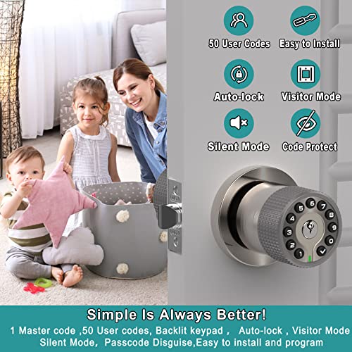 BOTHSTAR Keypad Door Knob with Key,Keyless Entry Door Lock, Code Locks Door Knob, Auto Lock,50 User Code,Easy to Install,for Home,Office,Bedroom,Garage,No Deadbolt - Image 2