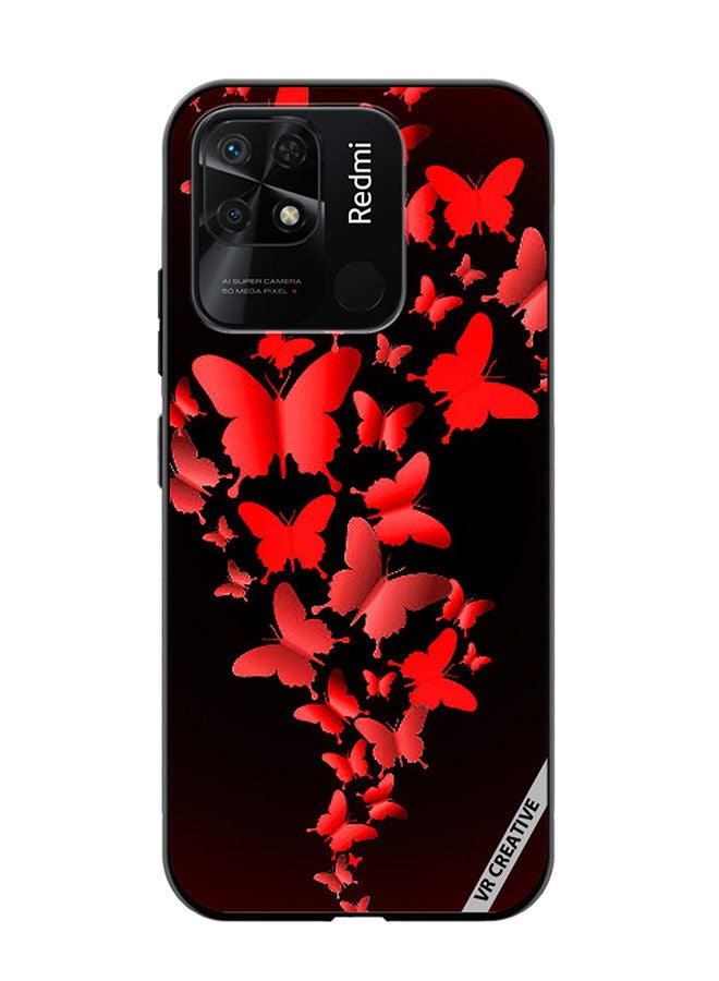 VR CREATIVE Protective Case Cover For Xiaomi Redmi 10C Red Butterflies Design Multicolour - Image 1