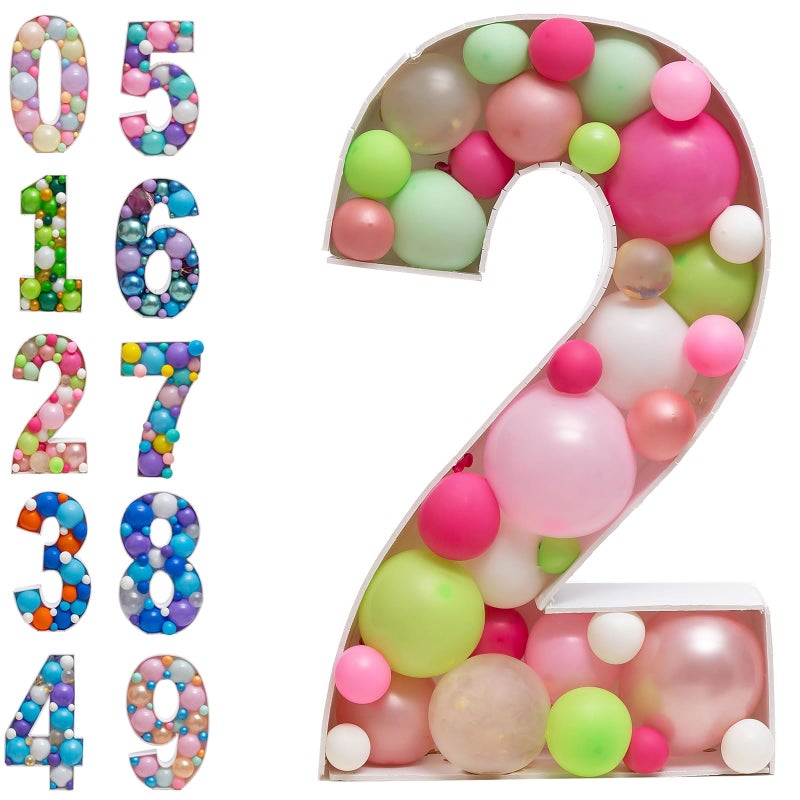 JoyBox Design Mosaic Balloon Frame Marquee Light Up Number 2 Pre-Cut Large Foam Board Sign Cut-Out for Boy Girl Birthday Backdrop Anniversary Decoration - Image 1