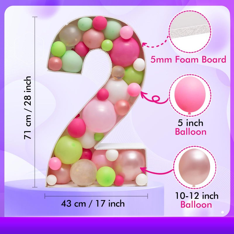 JoyBox Design Mosaic Balloon Frame Marquee Light Up Number 2 Pre-Cut Large Foam Board Sign Cut-Out for Boy Girl Birthday Backdrop Anniversary Decoration - Image 4