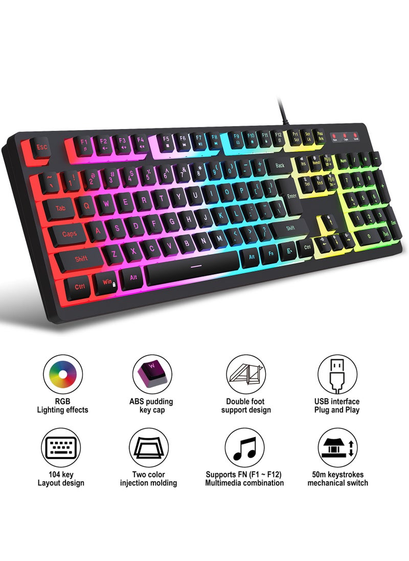 HXSJ L200 Gaming Membrane Keyboard Pudding Keycap Wired RGB Backlight Manipulator Feel Computer Keyboard  - Image 5