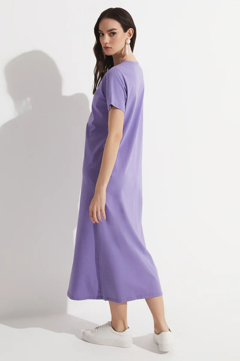 JUNE Women's Straight Cut Crew Neck Short Sleeve Long Knitted Dress
