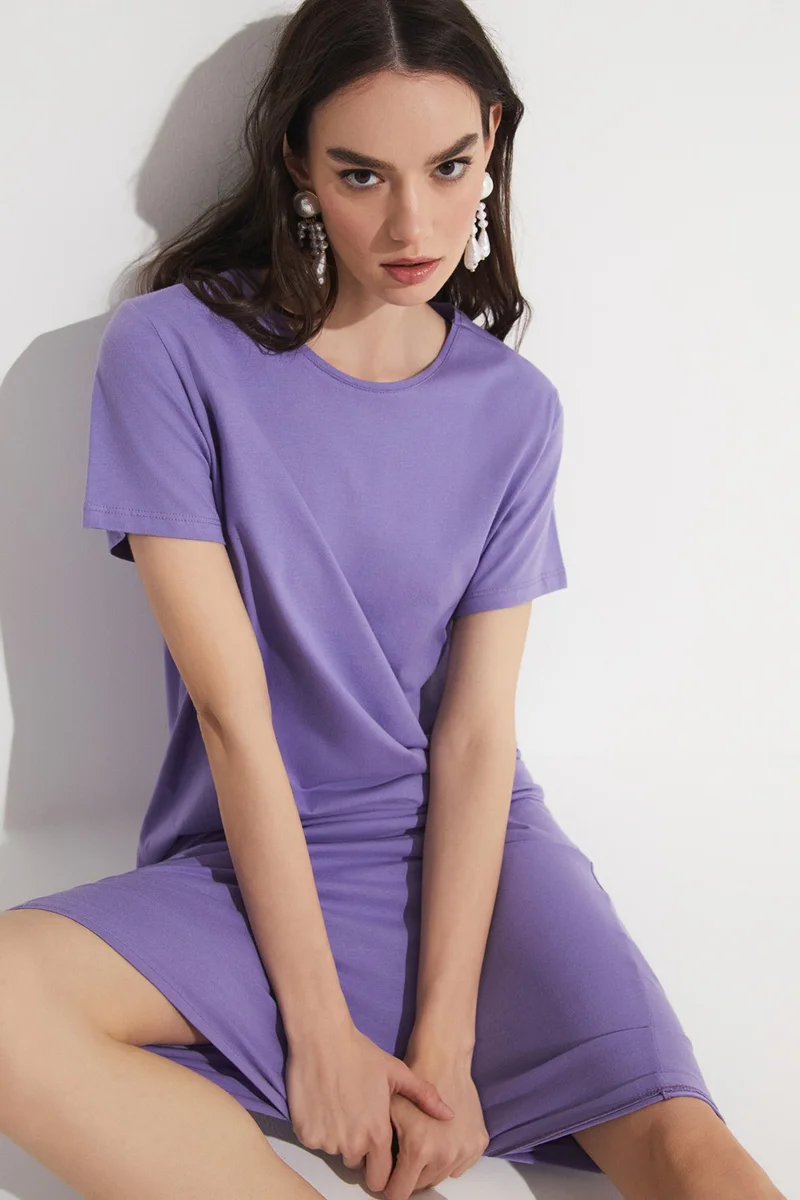 JUNE Women's Straight Cut Crew Neck Short Sleeve Long Knitted Dress