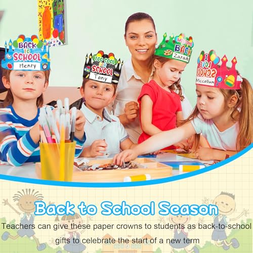 DTOFOOT First Day of School Paper Crowns Decor, 24 Pcs Back to School Party Hat for Kids Students Kindergarten Preschool Name DIY Adjustable Classroom Crowns Teacher Gifts First Day of School Decor - Image 5