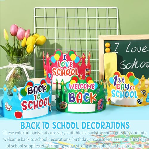 DTOFOOT First Day of School Paper Crowns Decor, 24 Pcs Back to School Party Hat for Kids Students Kindergarten Preschool Name DIY Adjustable Classroom Crowns Teacher Gifts First Day of School Decor - Image 4