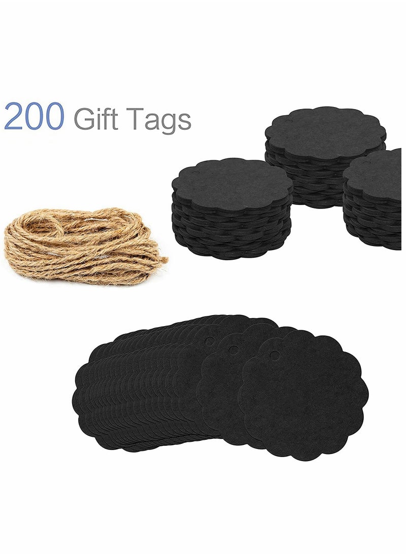 Beauenty Black Kraft Scalloped Paper Gift Tags, 200 Pcs Double-Sided Available Kraft Paper Price Tags with 30 Meters Twine for Arts and Crafts  - Image 4