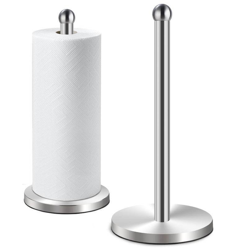 DAWNER Paper Towel Holder Countertop Freestanding Kitchen Paper Holder Stand OneHanded Tear Stainless Steel Paper Towel Dispenser with Weighted Base for Standard Towel Rolls Brushed Nickel
