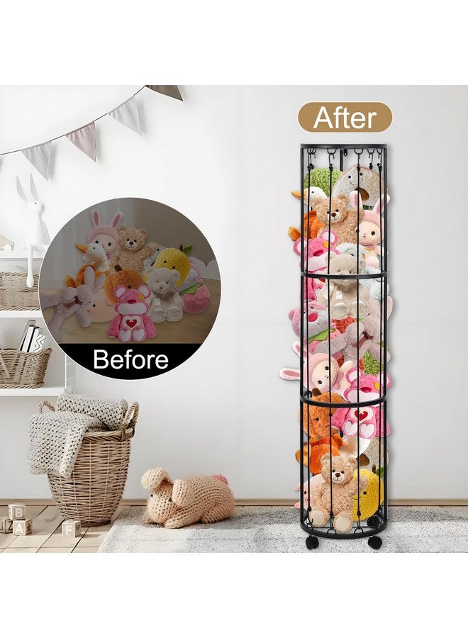 Rainmae 3 Layer Black Metal Stuffed Animal Storage Holder Standing with Wheels, Easy Installation, Space Saving,13" x 57" Soft Toy Storage Organizer Shelves Basket,Suitable for Bedroom Nursery Play Room Decor  - Image 5