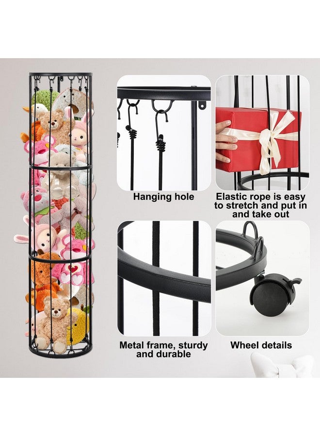 Rainmae 3 Layer Black Metal Stuffed Animal Storage Holder Standing with Wheels, Easy Installation, Space Saving,13" x 57" Soft Toy Storage Organizer Shelves Basket,Suitable for Bedroom Nursery Play Room Decor  - Image 3