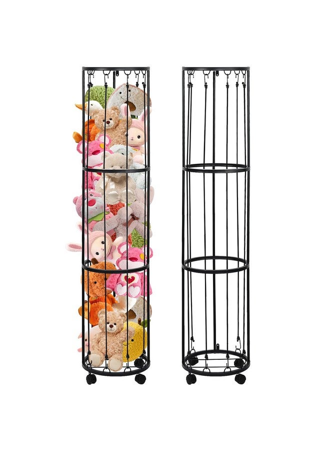 Rainmae 3 Layer Black Metal Stuffed Animal Storage Holder Standing with Wheels, Easy Installation, Space Saving,13" x 57" Soft Toy Storage Organizer Shelves Basket,Suitable for Bedroom Nursery Play Room Decor  - Image 1