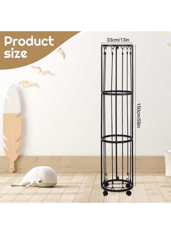 Rainmae 3 Layer Black Metal Stuffed Animal Storage Holder Standing with Wheels, Easy Installation, Space Saving,13" x 57" Soft Toy Storage Organizer Shelves Basket,Suitable for Bedroom Nursery Play Room Decor  - Image 2