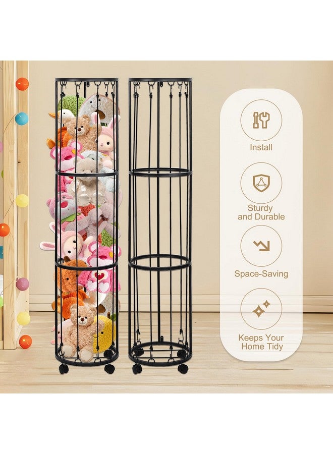 Rainmae 3 Layer Black Metal Stuffed Animal Storage Holder Standing with Wheels, Easy Installation, Space Saving,13" x 57" Soft Toy Storage Organizer Shelves Basket,Suitable for Bedroom Nursery Play Room Decor  - Image 4