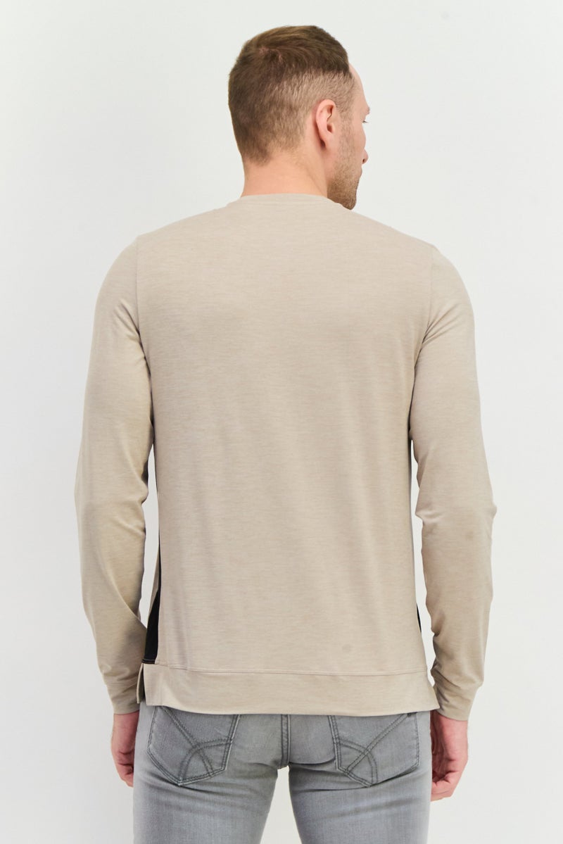 Beause Men Crew Neck Long Sleeves Brand Logo T-Shirt, Roebuck - Image 4