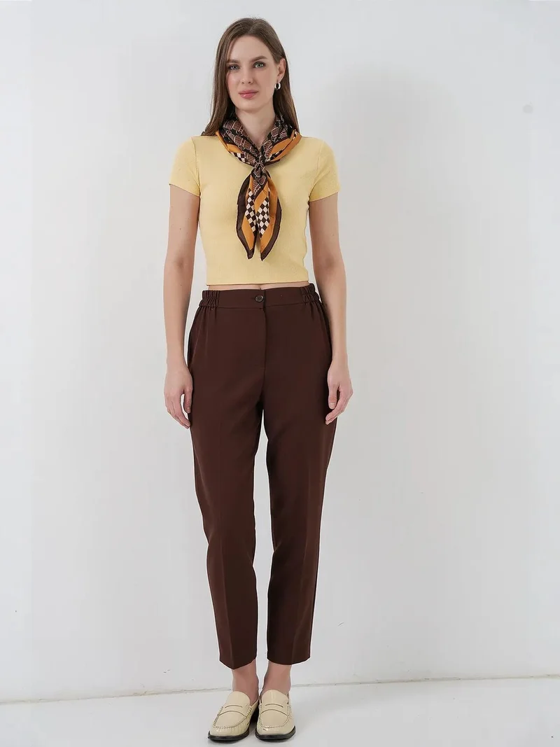 BIG DART Mocha Brown BDART High Waist Cigarette Pants with Button Closure  for Women