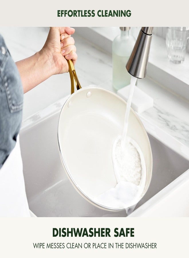 جرين بان مقلاة جرين بان سويفت سيراميك غير لاصقة مقاس 12 بوصة مع غطاء، خالية من مركبات PFAS وPFOA، للطهي الصحي، بمقبض ذهبي من الفولاذ المقاوم للصدأ، أدوات طهي متعددة الاستخدامات، آمنة للاستخدام في غسالة الصحون والفرن، لون كريمي - Image 4