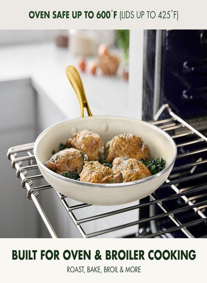 جرين بان مقلاة جرين بان سويفت سيراميك غير لاصقة مقاس 12 بوصة مع غطاء، خالية من مركبات PFAS وPFOA، للطهي الصحي، بمقبض ذهبي من الفولاذ المقاوم للصدأ، أدوات طهي متعددة الاستخدامات، آمنة للاستخدام في غسالة الصحون والفرن، لون كريمي - Image 3