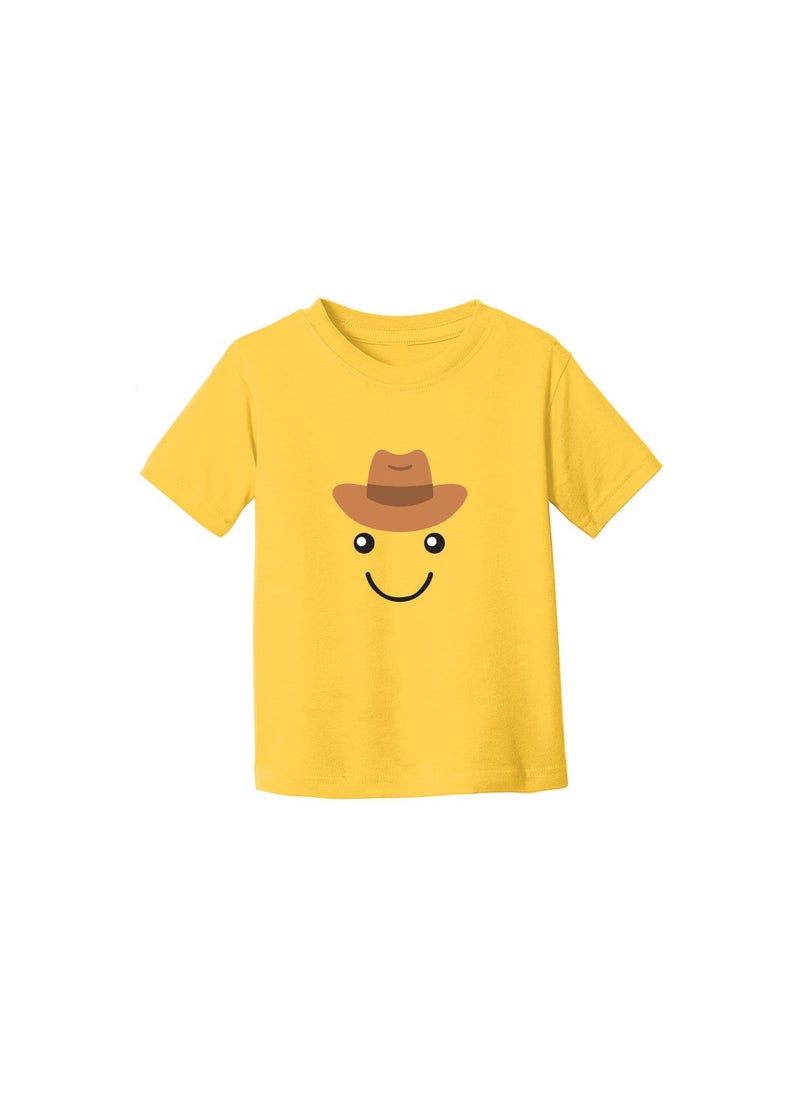 PRINTSHOP4ME - Yellow Smiley Face T-Shirt for Kids - Kids Unisex Round Neck Short Sleeve Cotton T-Shirt - Soft and Comfortable Tshirt - Perfect Emoji Outfit - Image 1