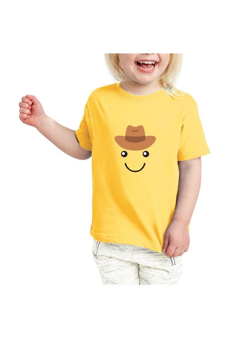PRINTSHOP4ME - Yellow Smiley Face T-Shirt for Kids - Kids Unisex Round Neck Short Sleeve Cotton T-Shirt - Soft and Comfortable Tshirt - Perfect Emoji Outfit - Image 1