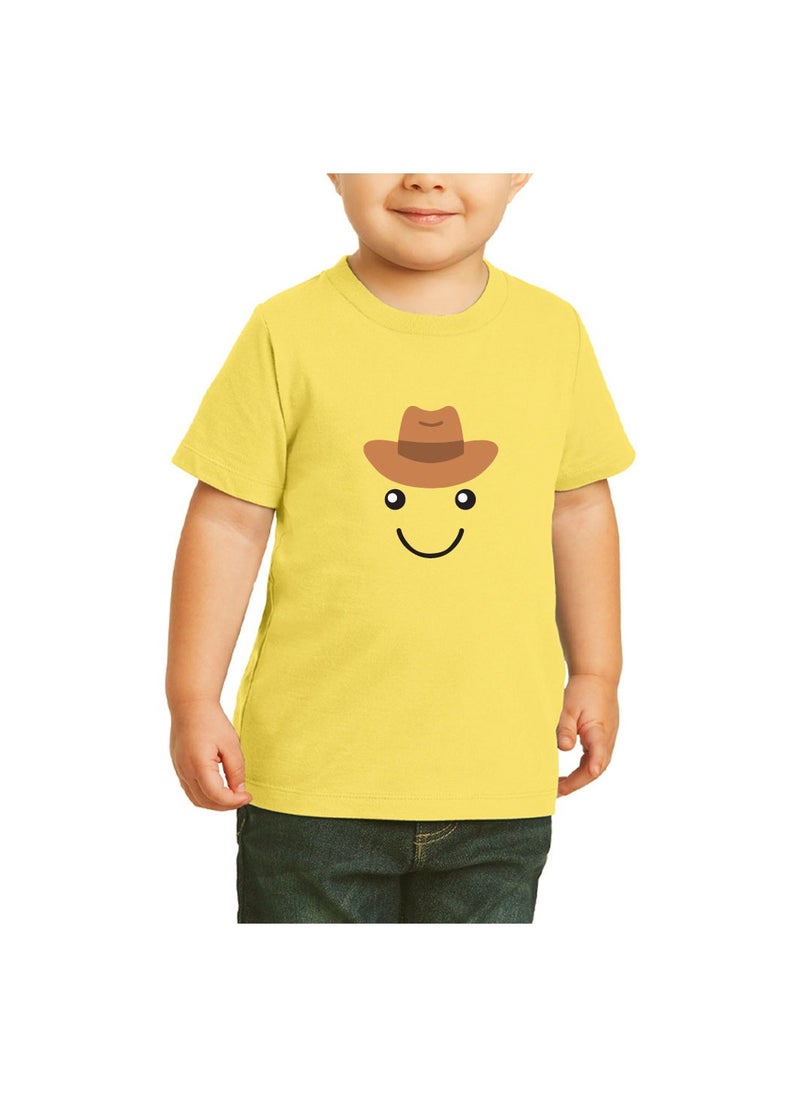 PRINTSHOP4ME - Yellow Smiley Face T-Shirt for Kids - Kids Unisex Round Neck Short Sleeve Cotton T-Shirt - Soft and Comfortable Tshirt - Perfect Emoji Outfit - Image 1