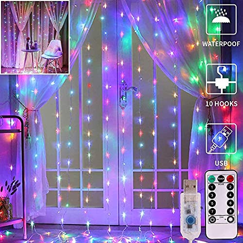 MIRADH 300 LED Fairy Curtain String Lights 9.8Ft x 9.8Ft – USB Powered Remote-Controlled Backdrop, Warm Ambience for Diwali, Navratri, Christmas & New Year Décor,(Multi) - Image 1