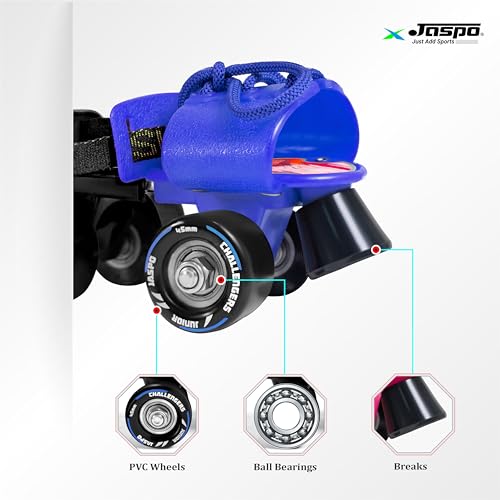 jaspo Challenger Roller Skates Indoor/Outdoor Wheel for Kids (Ages 3-7), Adjustable Fit (Foot Length 18-21 cm), Premium 45mm 85A PVC Wheels, Perfect Beginner Quad Skates, Multicolour - Image 3