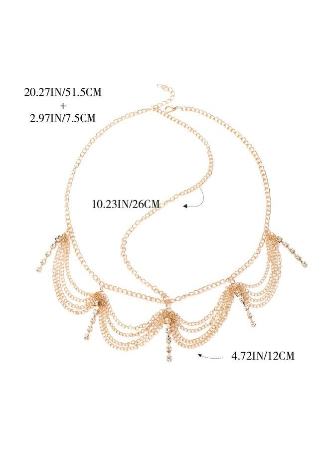 Catery Boho Head Chain Gold Rhinestone Headpiece 1920s Wedding Hair Jewelry Accessories for Women - Image 2