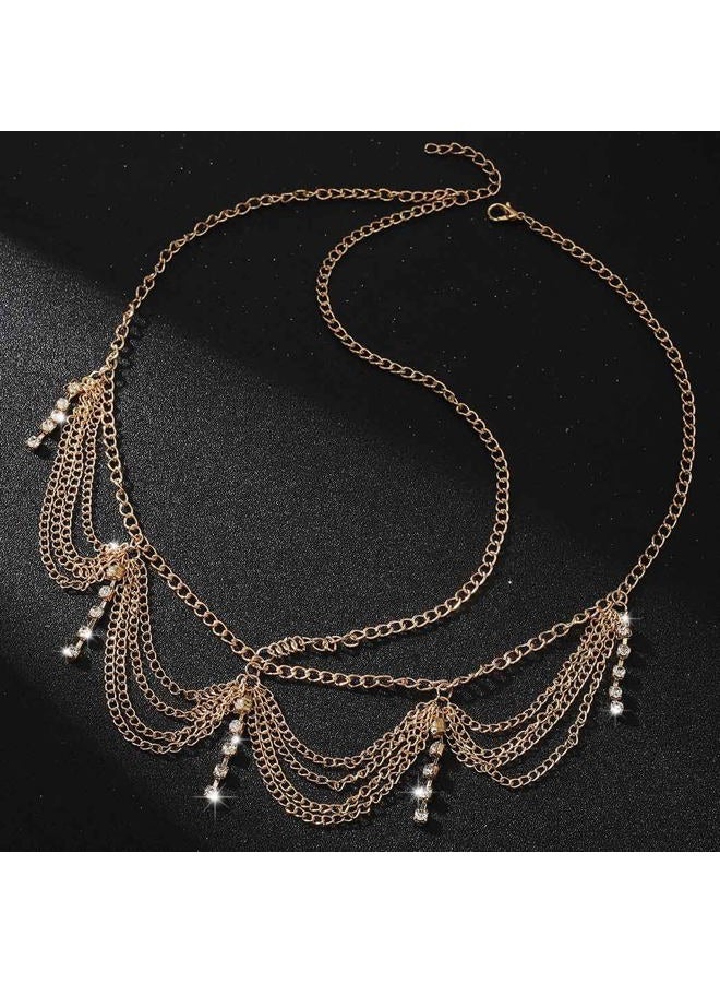 Catery Boho Head Chain Gold Rhinestone Headpiece 1920s Wedding Hair Jewelry Accessories for Women - Image 4