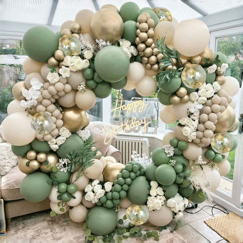 Zesliwy Sage Green White Sand Balloon Arch Kit Green Beige Gold Metallic Balloons Garland Kit with Gold Confetti Balloons for Birthday Wedding Bridal Shower Bachelorette Party Decorations - Image 2