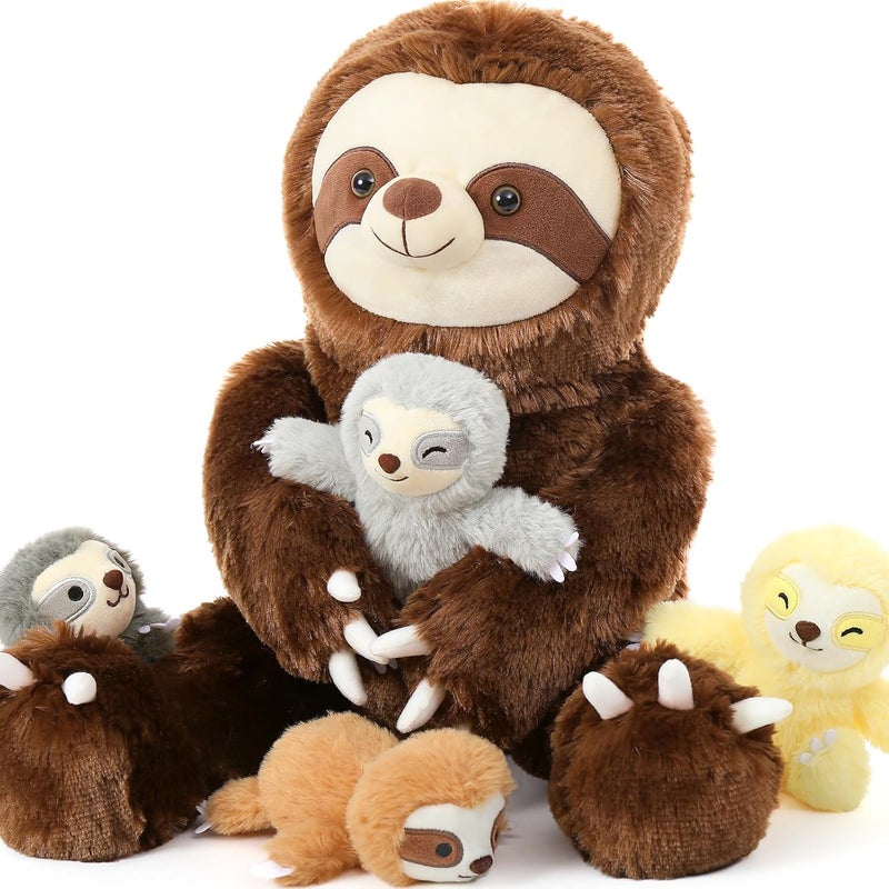 MorisMos Sloth Giant Cuddly Toy XXL, 60 cm Sitting Sloth Stuffed Toy Plush Toy with 4 Babies in the Belly, Birthday Gift for Children Boys - Image 1