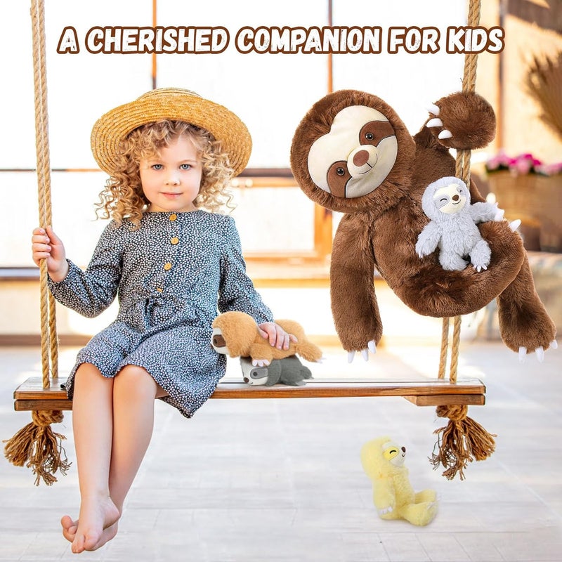 MorisMos Sloth Giant Cuddly Toy XXL, 60 cm Sitting Sloth Stuffed Toy Plush Toy with 4 Babies in the Belly, Birthday Gift for Children Boys - Image 4