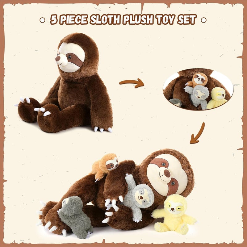 MorisMos Sloth Giant Cuddly Toy XXL, 60 cm Sitting Sloth Stuffed Toy Plush Toy with 4 Babies in the Belly, Birthday Gift for Children Boys - Image 5