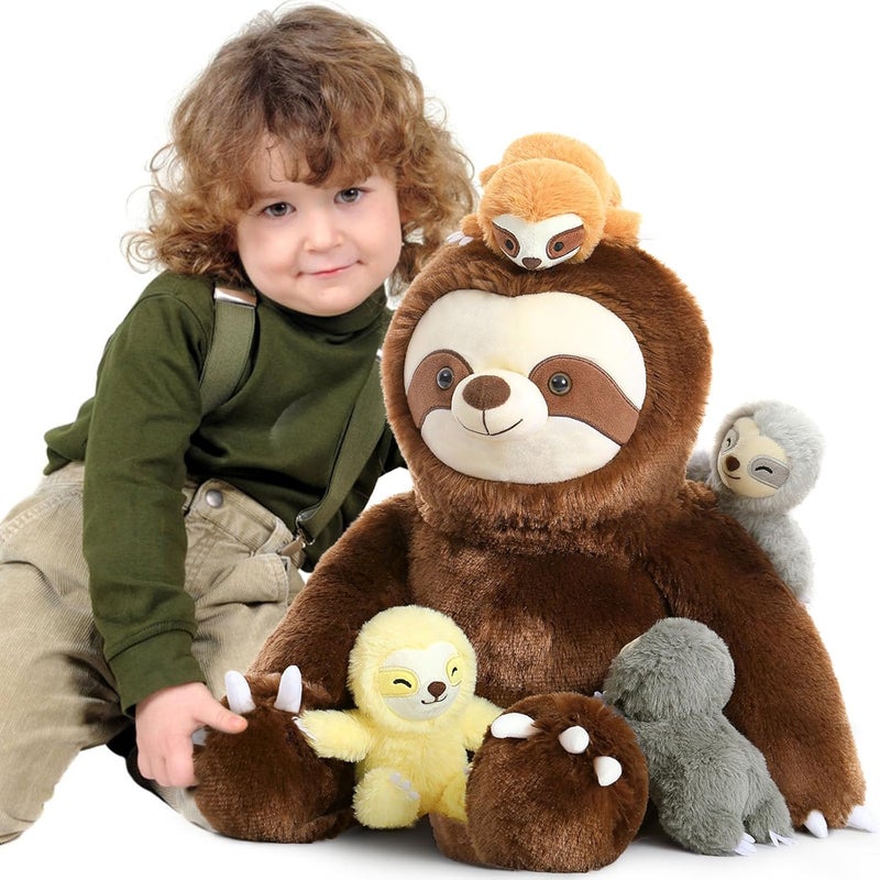 MorisMos Sloth Giant Cuddly Toy XXL, 60 cm Sitting Sloth Stuffed Toy Plush Toy with 4 Babies in the Belly, Birthday Gift for Children Boys - Image 2