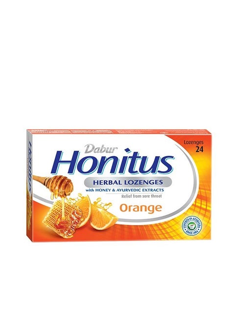 Dabur Honitus Herbal Lozenges | Effective Relief from Cough, Strep Infection & Sore Throat Pain | Orange Flavor - 24s