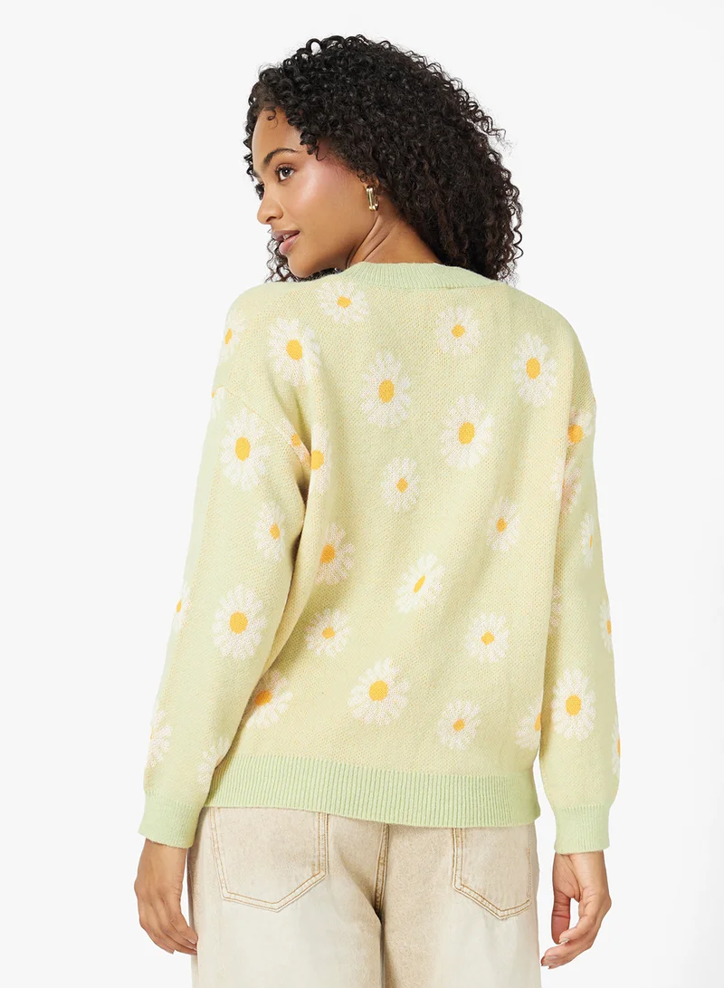 Ginger Flower Detail Button Through Cardigan