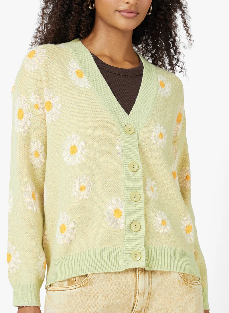 Ginger Flower Detail Button Through Cardigan