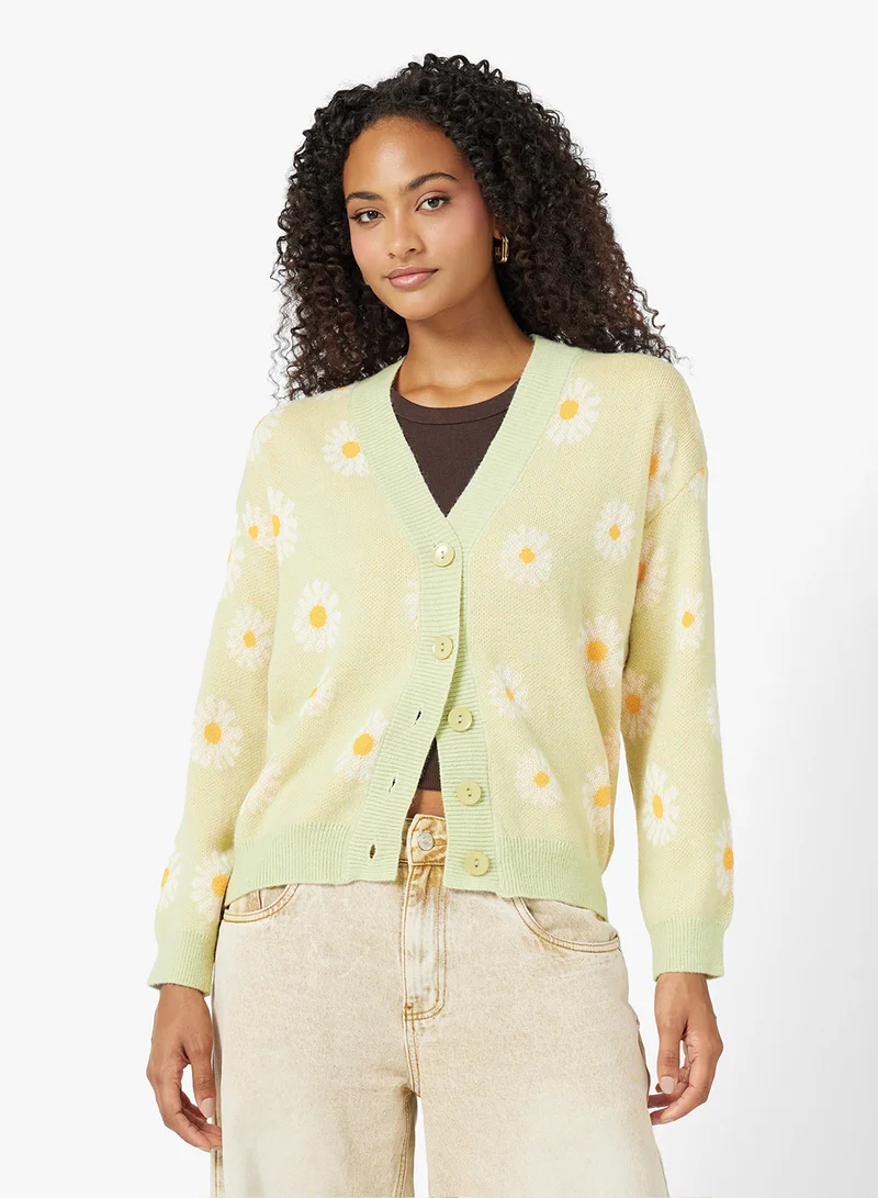 Ginger Flower Detail Button Through Cardigan
