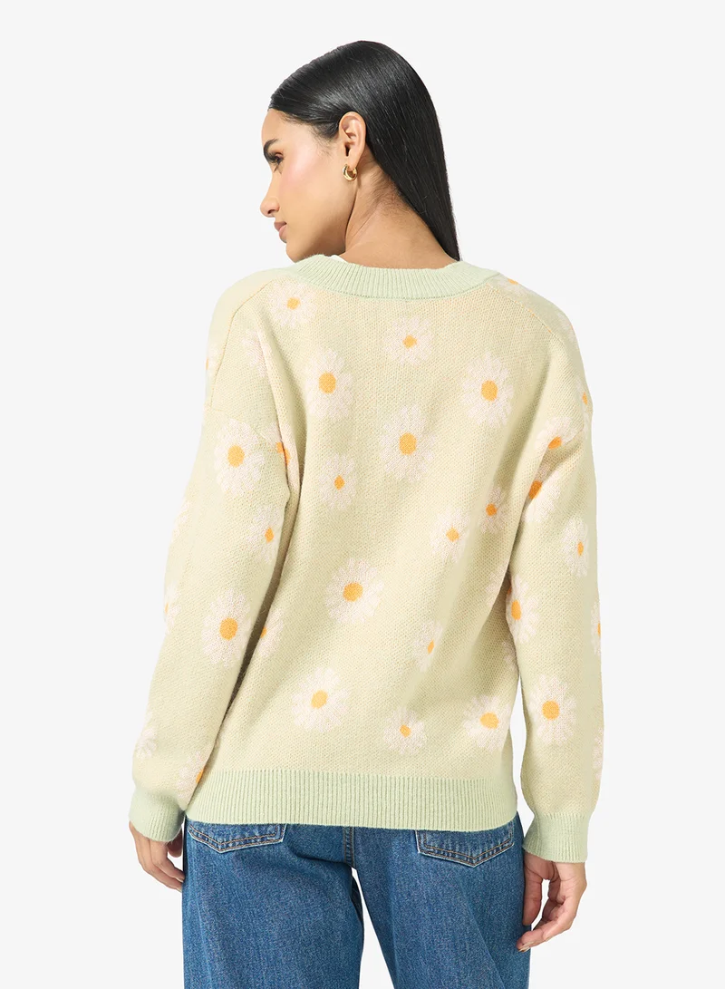 Ginger Flower Detail Button Through Cardigan