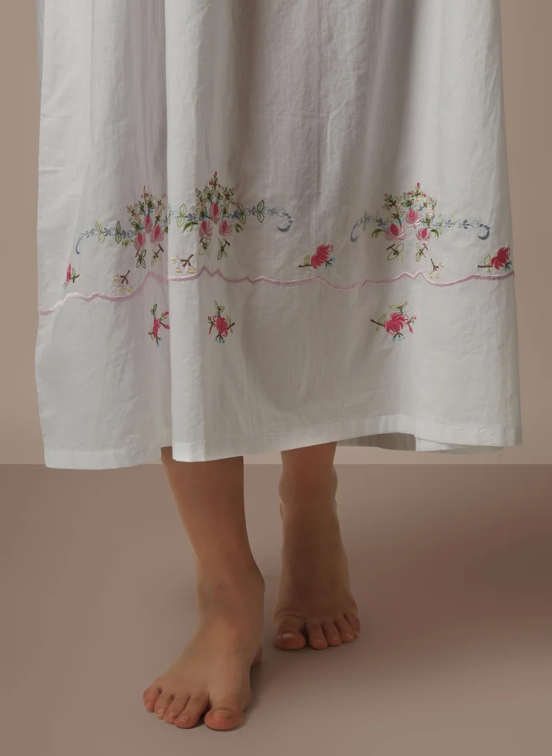 After Dark Maria, Embroidered Cotton Dress with Lace Back