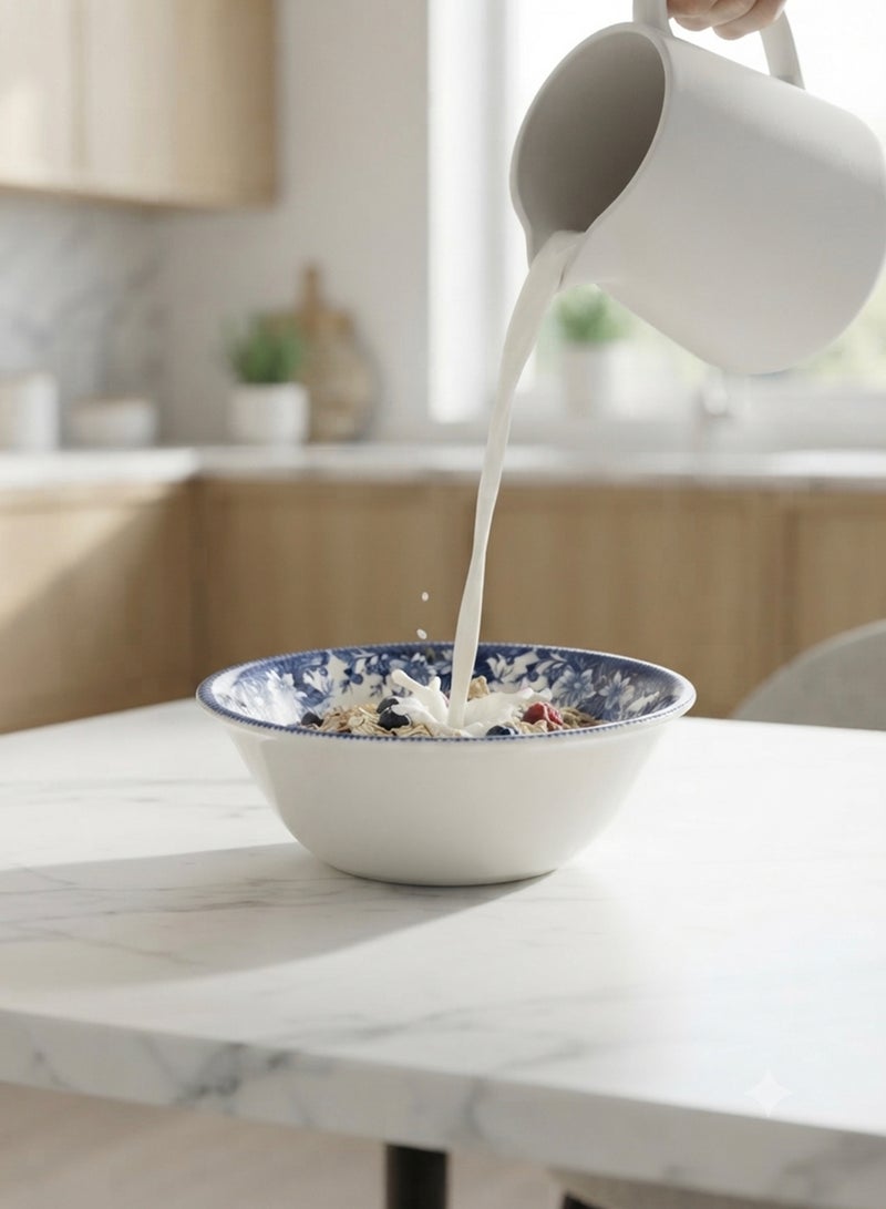 Claytan Earthenware Classic Blue Windmill & Floral Pattern Cereal Bowl, 6.2 Inch, White | Premium Serving Bowl for Cereal, Soup, Oatmeal, Salad & Snacks | Vintage Tableware for Home, Office & Gifting - Image 4