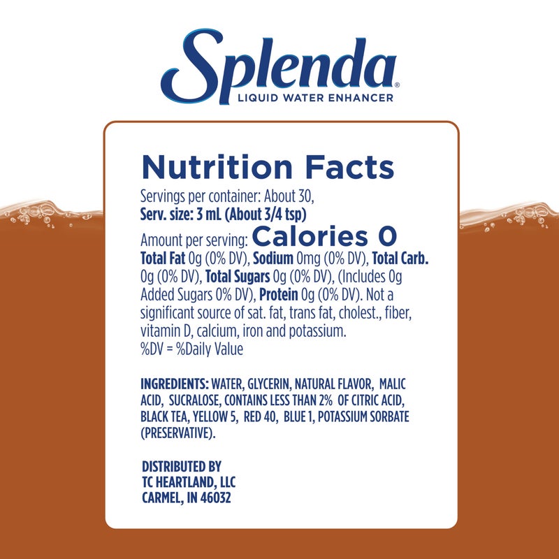 SPLENDA Liquid Water Enhancer Drops, Sugar Free, Zero Calorie, Natural Flavor, Concentrated Drink Mix, 3.11 Fl Oz Each Bottle (Sweet Tea, 2 Pack) - Image 3