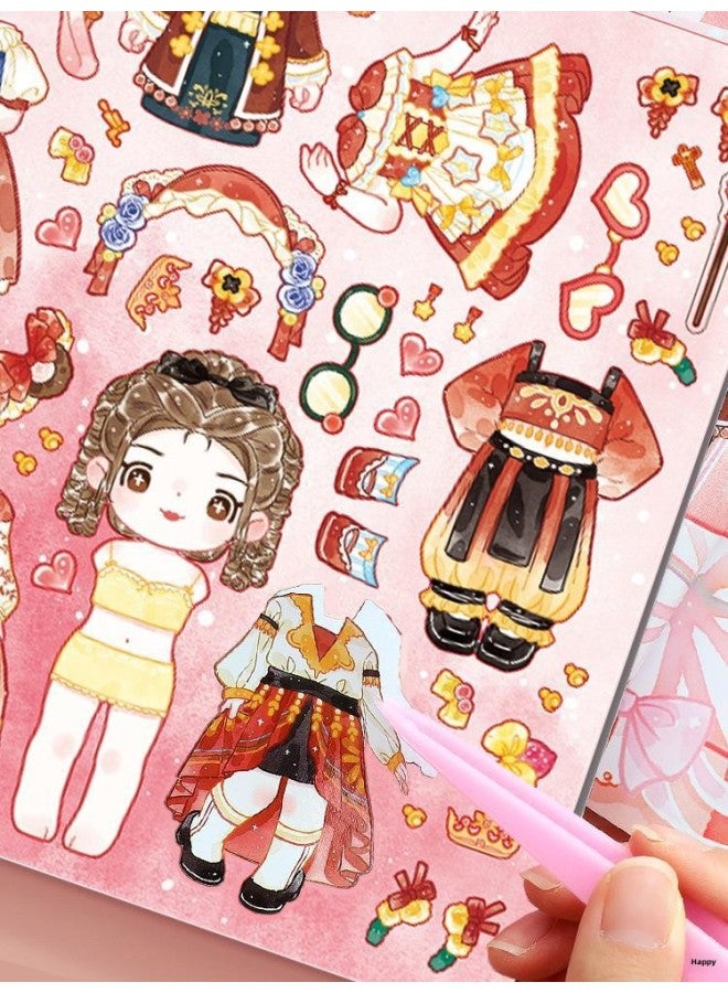 Princess Dress Up Sticker Book Girls Children's Educational Toys 3 To 6 Years Old Beautiful Girl Figure Makeup Book Sticker-Color: 1 Casual Girl (12 Girl Illustrations + 8 Sticker Materials) - Image 4