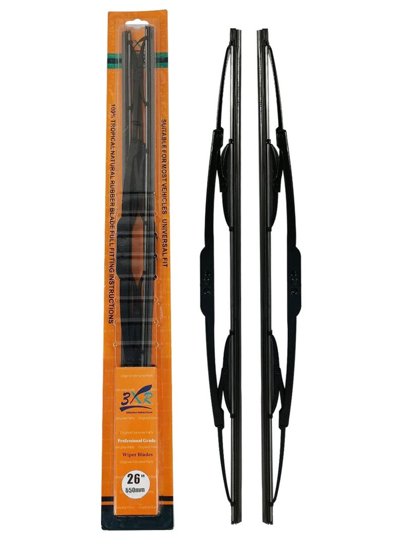 3XR Car Wiper Blades 26" 650mm Professional Grade 2 Pcs Set Universal Car Wiper Blades  - Image 1