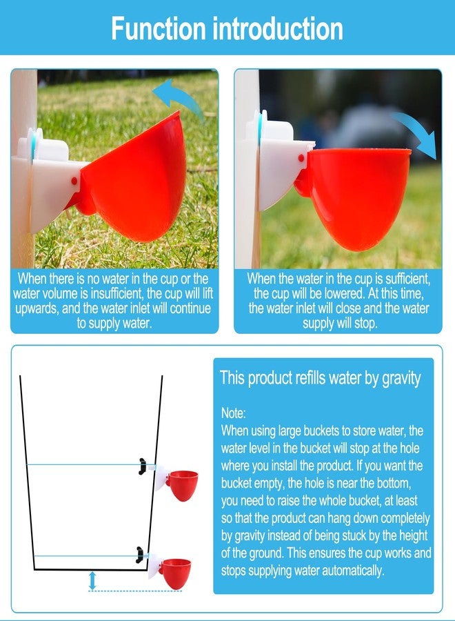 Prdiozyn 10PCS Chicken Waterer Cups, 3rd Generation DIY Large Automatic Chicken Water Feeder Cup, Tee Fittings Poultry Waterer, Suitable for , Turkeys, Ducks, Goose, Small Pets with Mounting Hole Opener - Image 3