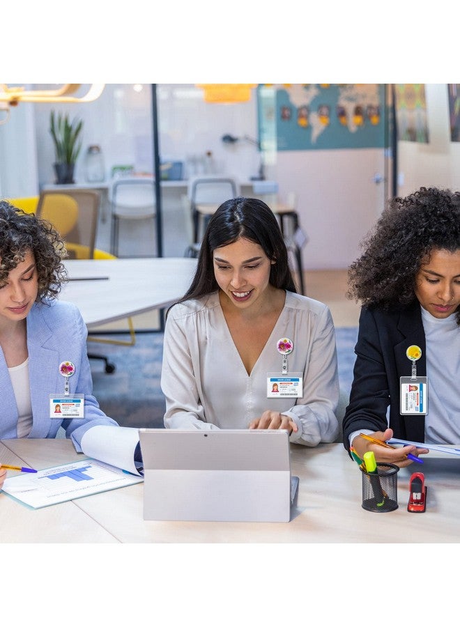 Epakh 3 Pcs Flower Id Badge Reel Retractable Holders Cna Week Gifts Nurse Gift Dried Flower Resin Round Nurse Badge Reels Retractable Clip Floral Badge Reel Clip For Nurse Doctor Worker(Classic Style) - Image 5