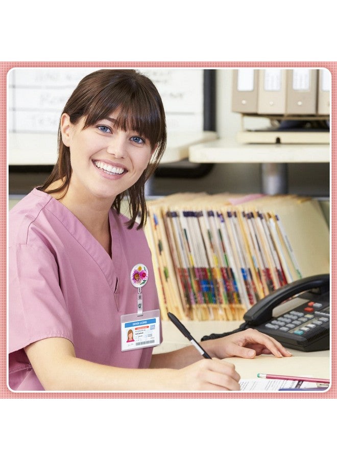 Epakh 3 Pcs Flower Id Badge Reel Retractable Holders Cna Week Gifts Nurse Gift Dried Flower Resin Round Nurse Badge Reels Retractable Clip Floral Badge Reel Clip For Nurse Doctor Worker(Classic Style) - Image 3