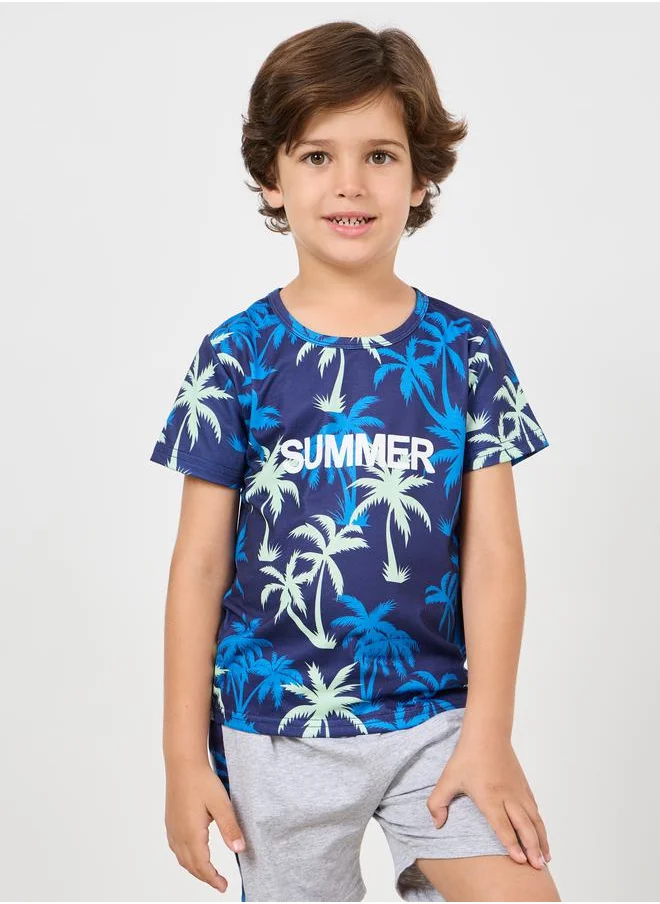 ستايلي Tropical Print T-Shirt & Side Seam Shorts Set