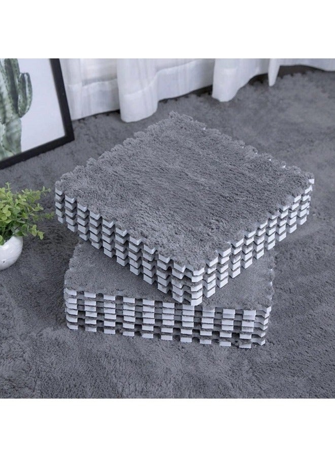 GGEROU 12Pcs Interlocking Foam Mats, Fluffy Carpet Tiles, Plush Area Rug, Square Splicing Floor Tiles, Soft Playmat Puzzle Floor Mat for Play Room, Grey 30*30*1cm - Image 1