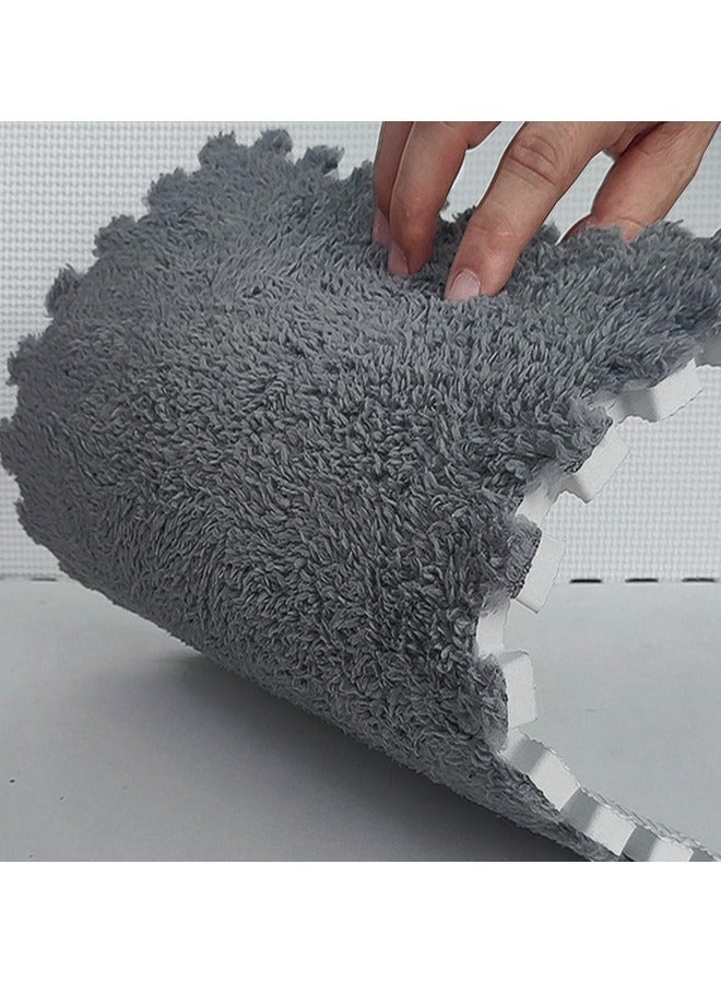 GGEROU 12Pcs Interlocking Foam Mats, Fluffy Carpet Tiles, Plush Area Rug, Square Splicing Floor Tiles, Soft Playmat Puzzle Floor Mat for Play Room, Grey 30*30*1cm - Image 2